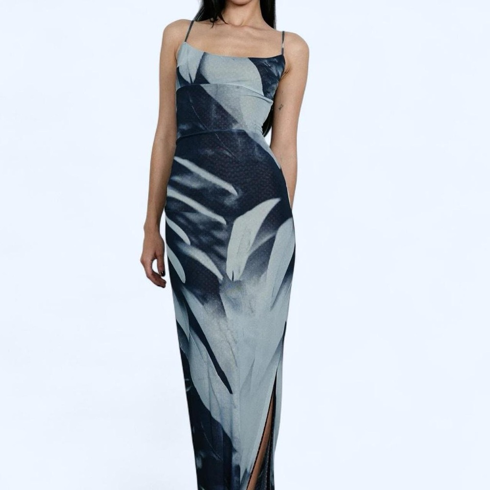 NWT Miaou Feather Print Mesh Maxi Dress